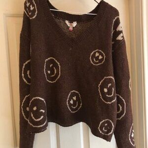 Cute Smiley Face Brown Sweater by NoBo Size XL